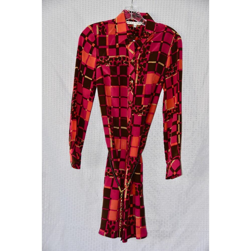 Trina Turk Geometric Print Silk Shirt Dress Size 0